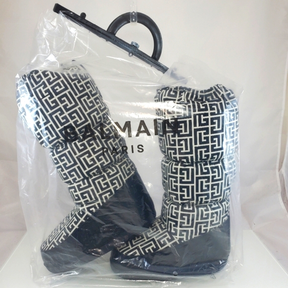 NWT$795 Balmain Monogram Logo Nylon Drawstring Ski Winter Boots Sz 5-7 - Picture 6 of 15